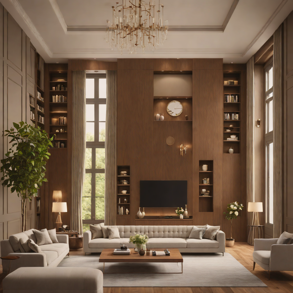 The finished living room with bespoke joinery